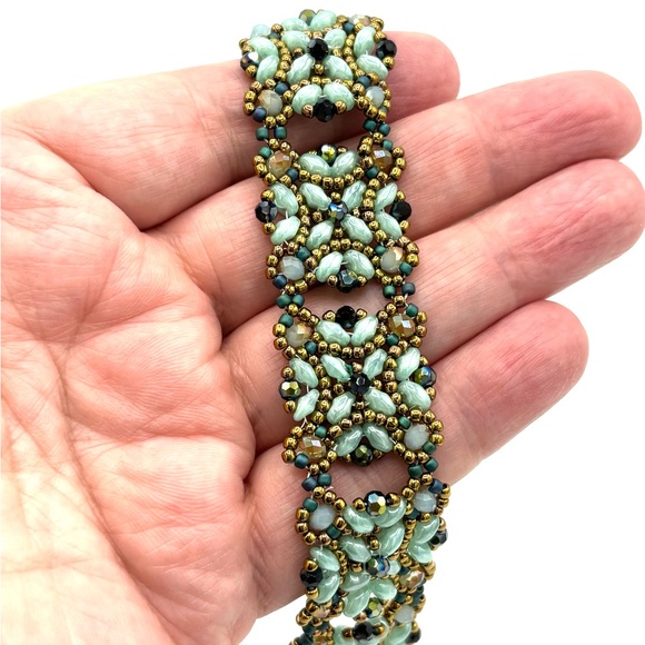 Hand Crafted Victorian Bracelet Aqua and Bronze - Picture 7 of 10